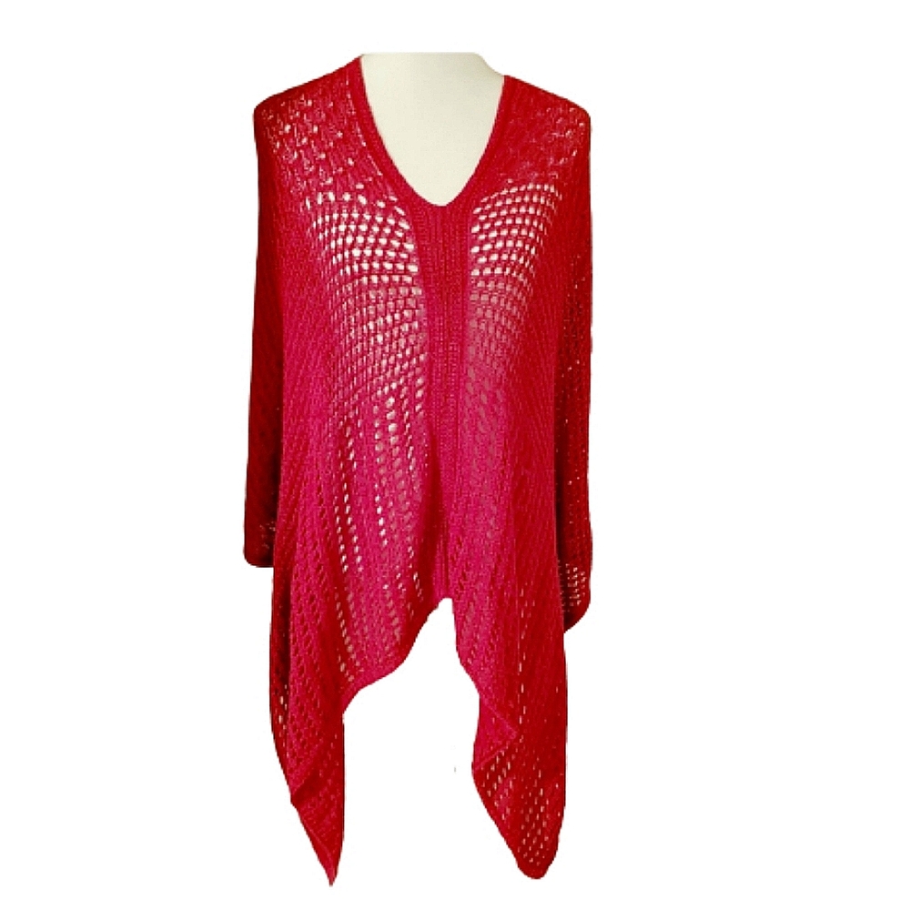 Kate Landry Red Linen Blend Sweater Poncho